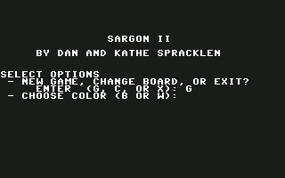 Sargon II (Commodore 64) screenshot: Choose black or white