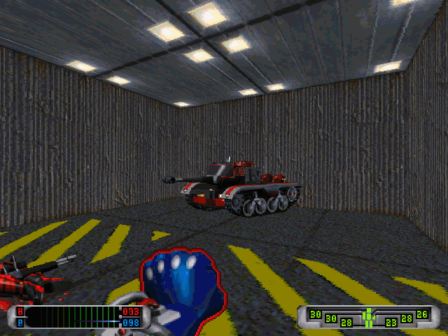 CyberMage: Darklight Awakening (Demo Version) (DOS) screenshot: That hi-res tank sprite looks nice.