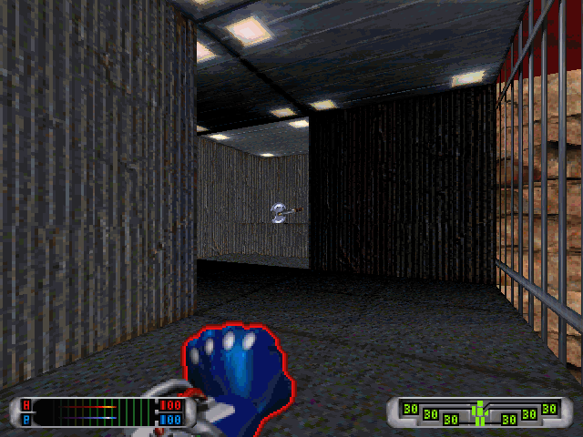 CyberMage: Darklight Awakening (Demo Version) (DOS) screenshot: Demo level start location. The first weapon conveniently lies nearby.