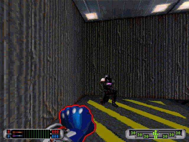 CyberMage: Darklight Awakening (Demo Version) (DOS) screenshot: Fighting a guard.