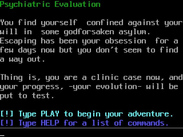 Psychiatric Evaluation (Browser) screenshot: Start of the game