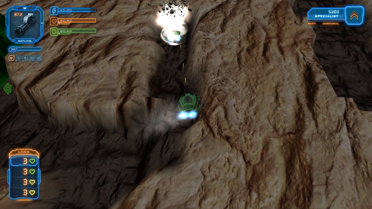 Miner Wars Arena (Windows) screenshot: This larger ships accidentally targets a team mate.