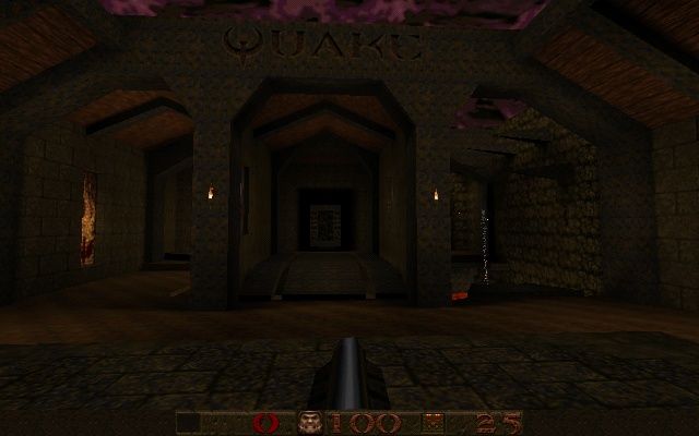 Quake (Windows) screenshot: Game start (all screenshots made with GLQuake 0.95 on Geforce2 MX)