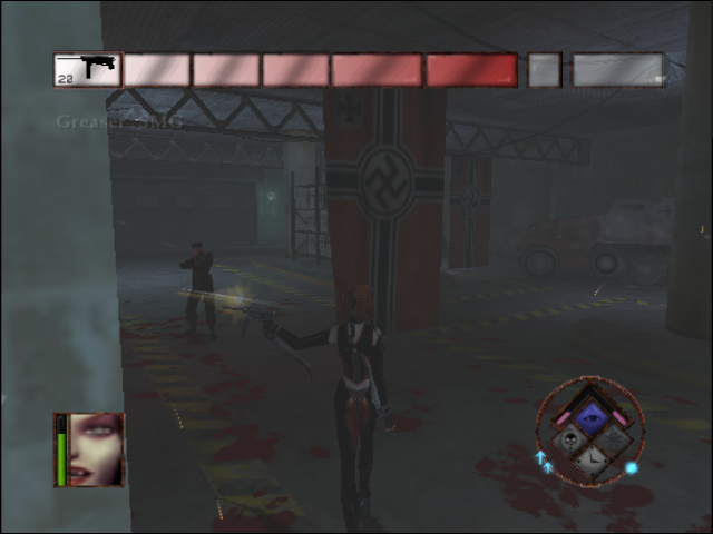 BloodRayne (GameCube) screenshot: A shootout at a Nazi base