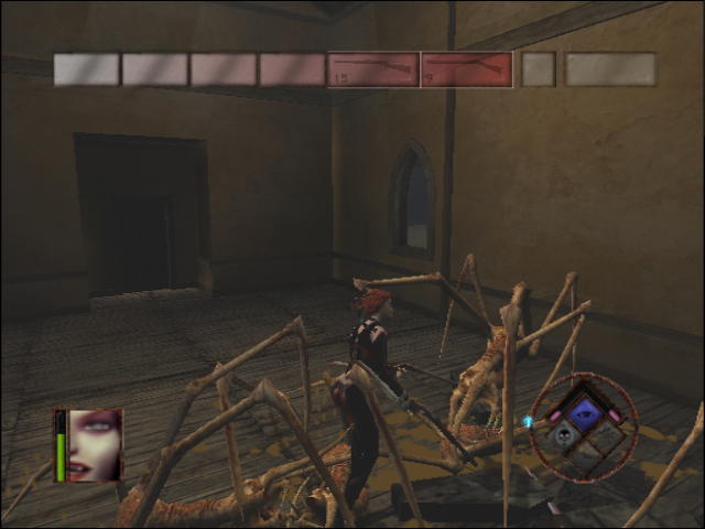 BloodRayne (GameCube) screenshot: Fighting the spider-like biomass straight from the horror-movie