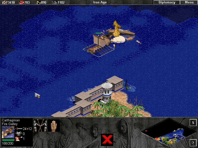 Age of Empires: The Rise of Rome (Demo Version) (Windows) screenshot: Whoosh! That was a Roman Catapult Trireme by the way.