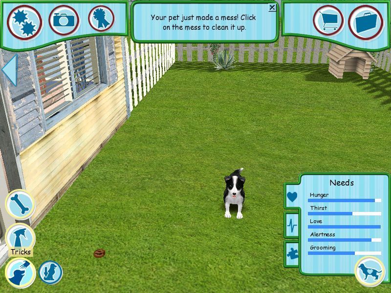 Dogz (Windows) screenshot: All dogs do it. Luckily all that's needed to clean up is a mouse click.