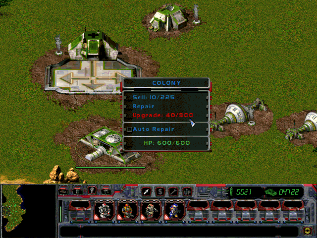 Dominion: Storm Over Gift 3 (Windows) screenshot: Most structures can be upgraded to gain access to new technologies. This requires both manpower and materials.