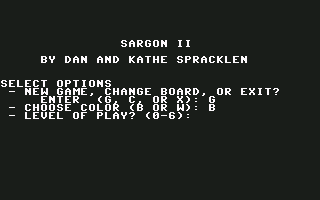 Sargon II (Commodore 64) screenshot: Select level of play
