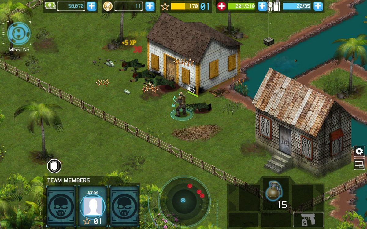 Tom Clancy's Ghost Recon: Commander (Browser) screenshot: After killing an enemy you can collect cash and stars.