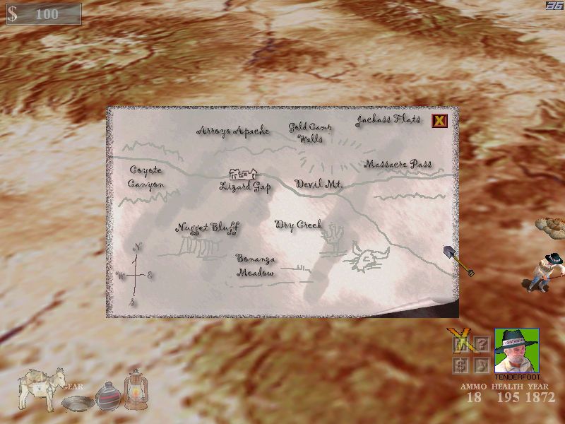 Lost Dutchman Mine 3D (Windows) screenshot: The map