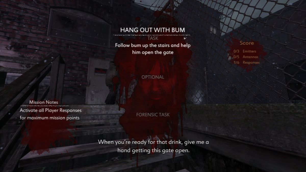 Condemned 2: Bloodshot (PlayStation 3) screenshot: Checking out the mission notes and tasks at hand.