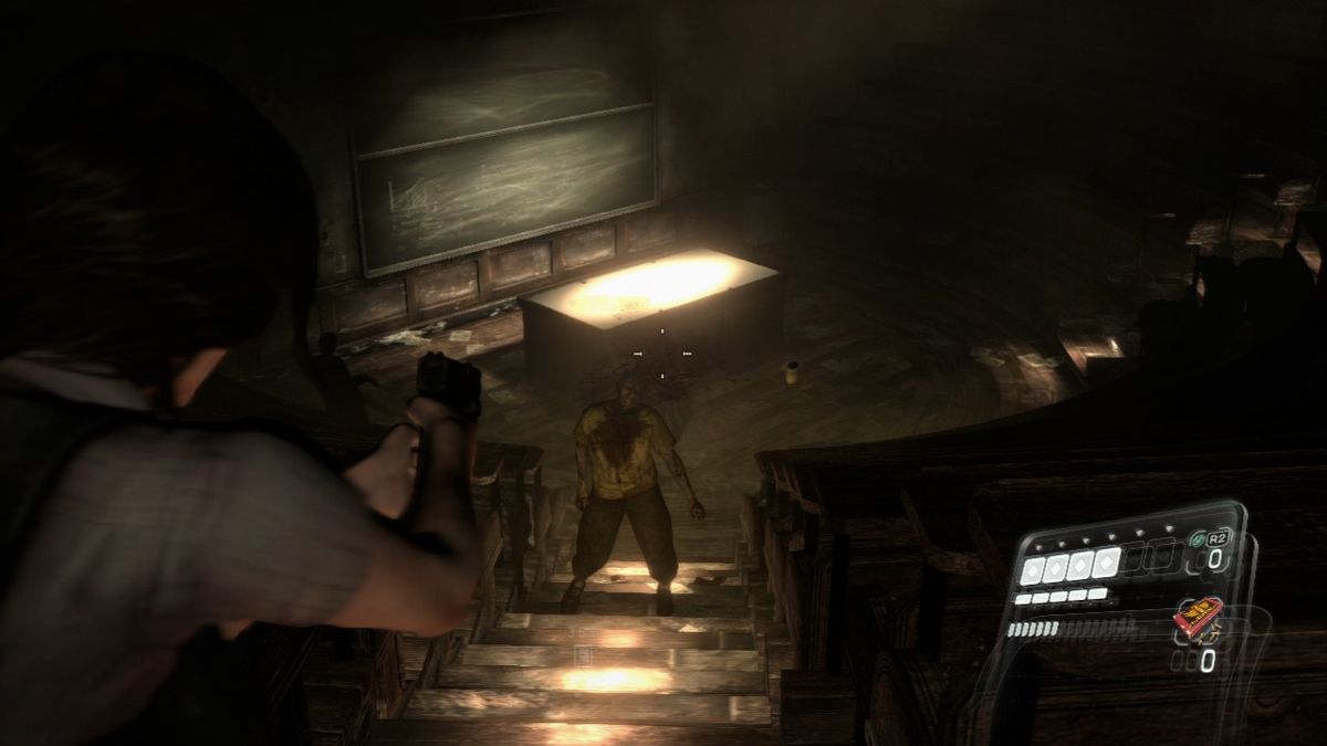 Resident Evil 6 (PlayStation 3) screenshot: A single head shot may no longer be enough to take a zombie down... not until you upgrade your weapon.