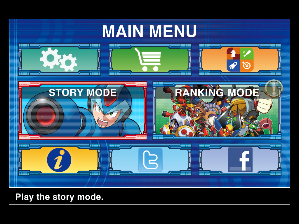 Mega Man X (iPad) screenshot: Main menu