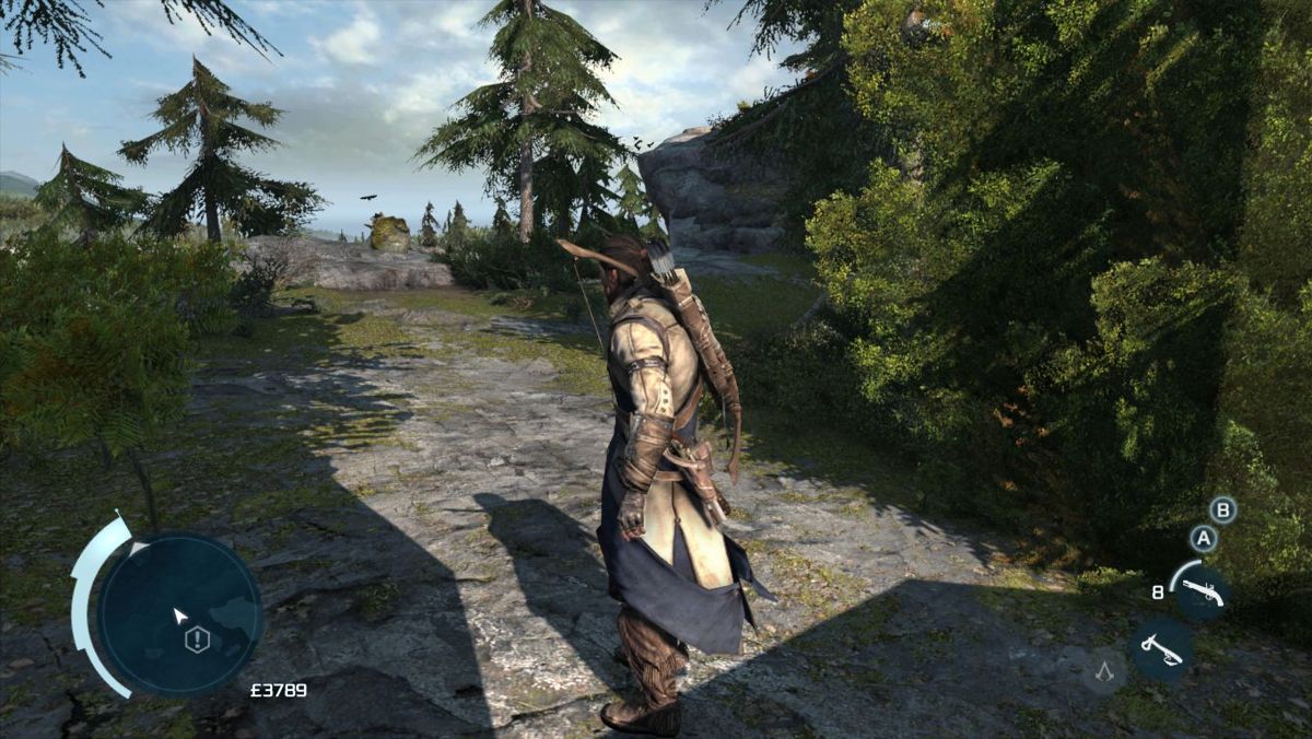 Assassin's Creed III (Windows) screenshot: Connor overlooking at the frontier