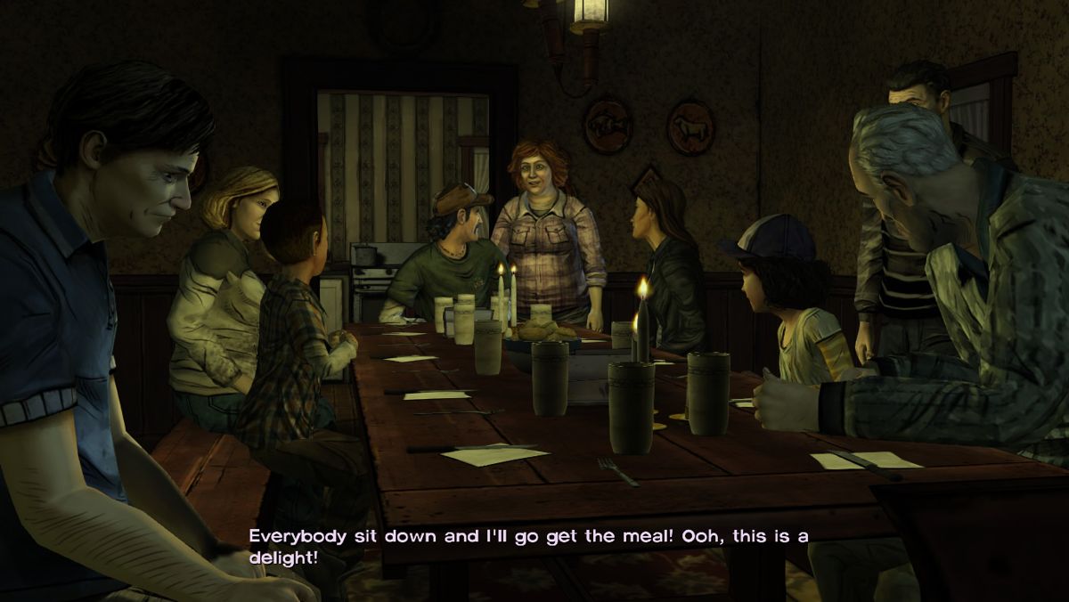 The Walking Dead (Windows) screenshot: Episode 2 - Finally the entire group can enjoy some dinner.