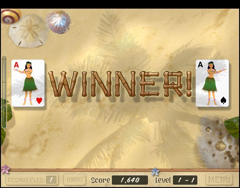 Aloha Solitaire (Windows) screenshot: These dancing girls are displayed at the end of each successful game.