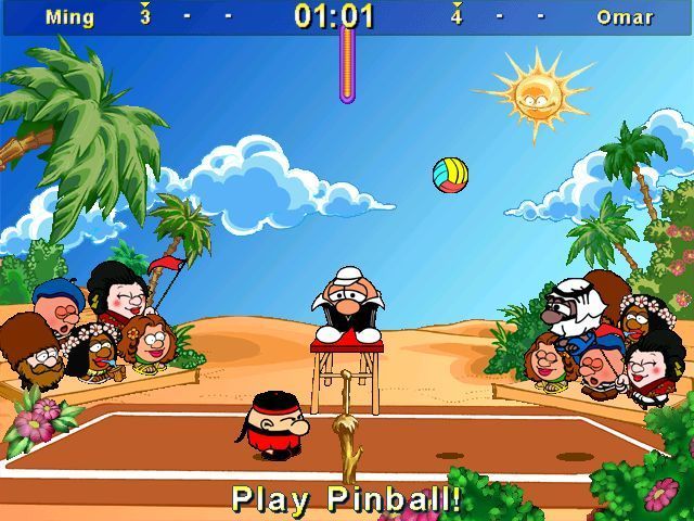 Koko Arena (Windows) screenshot: Here the 'Pong' feature has been triggered. The vertical bar over the net prevents the ball crossing into the opponent's side ofthe court