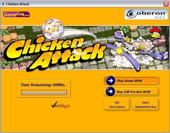 Chicken Attack (Windows) screenshot: The game was released as a timed 'taster' game with a one hour lifespan