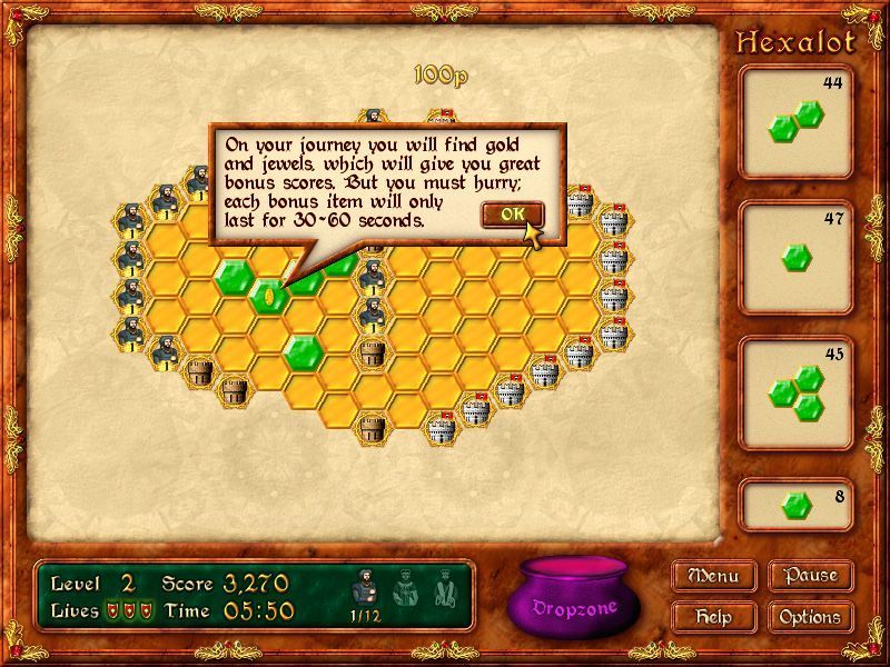Hexalot (Windows) screenshot: Some crystals contain coins or treasures