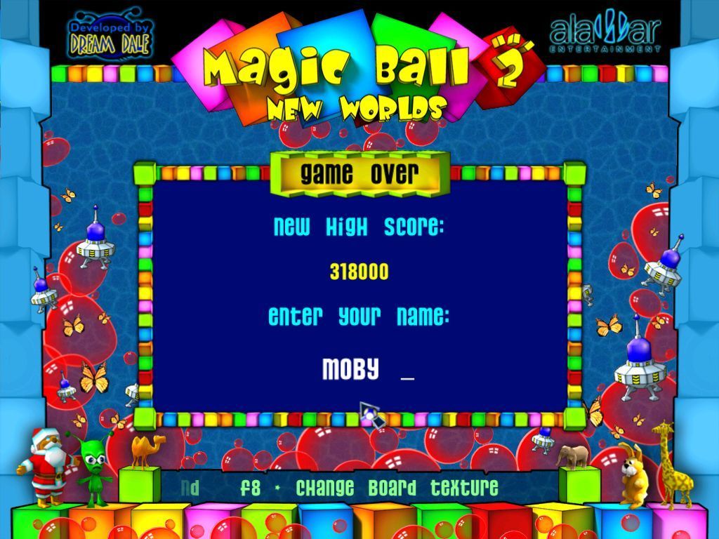 Magic Ball 2: New Worlds (Windows) screenshot: At the end of a game the player may be able to log a high score