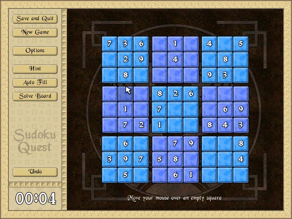 Sudoku Quest (Windows) screenshot: The start of a game usingthe water style board.