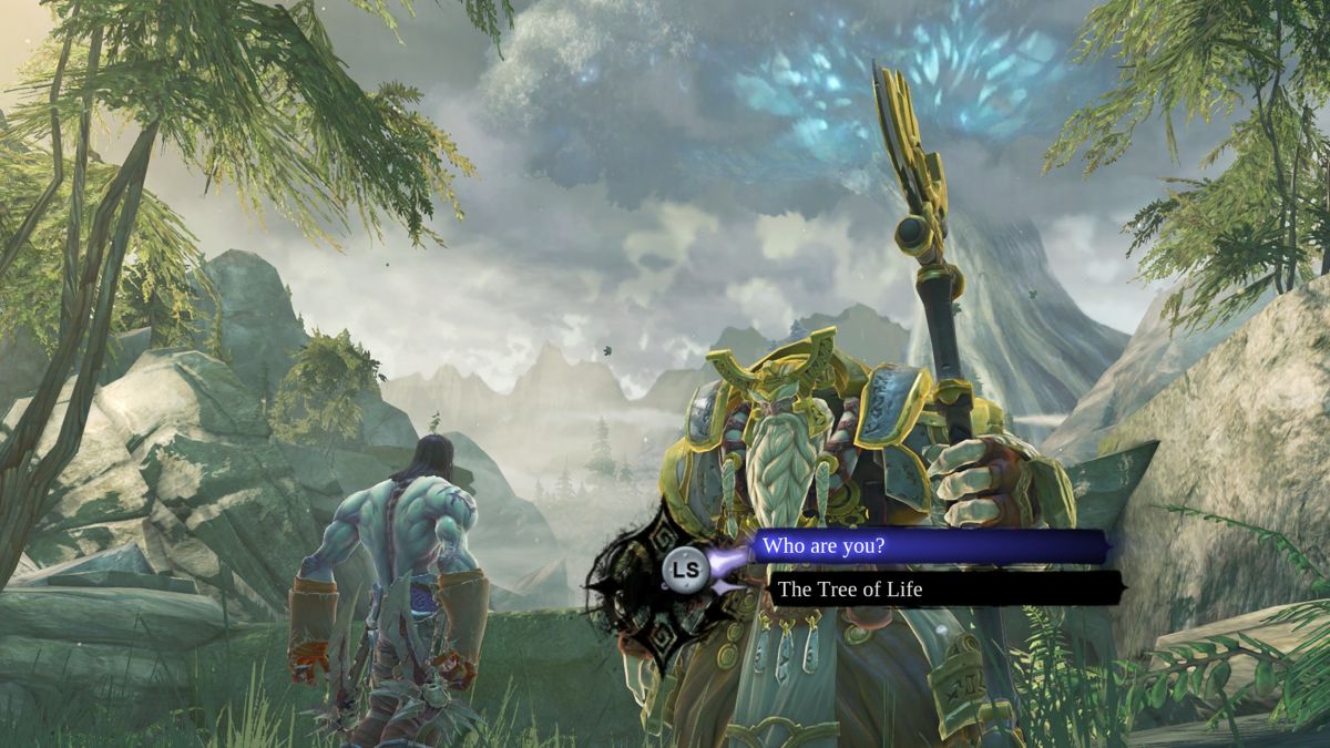 Darksiders II (Windows) screenshot: Dialogue options are quite an unusual sight for hack and slash game.