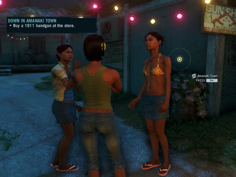Far Cry 3 (Windows) screenshot: Finally you can explore a village. Yes, you should buy a gun, but you prefer looking at pretty local girls