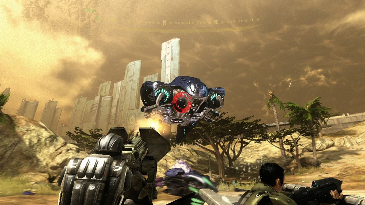 Halo 3: ODST (Xbox 360) screenshot: Takes a lot more firepower to take down enemy dropships.