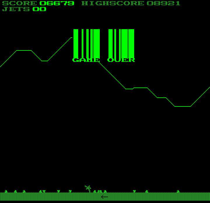 Jumpjet (DOS) screenshot: Game over (Hercules)