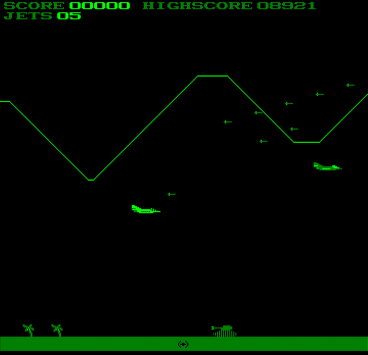 Jumpjet (DOS) screenshot: A jet, a tank... and death from above (Hercules)
