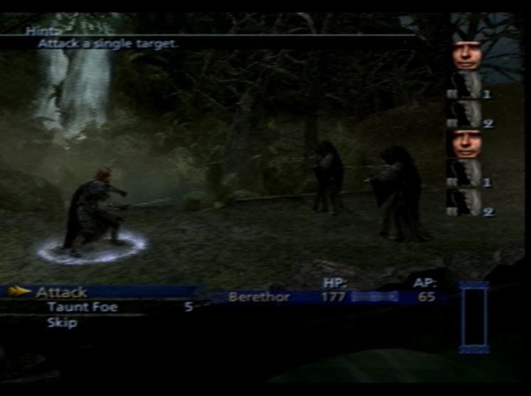 The Lord of the Rings: The Third Age (PlayStation 2) screenshot: The first fight. Odds look bad but you've got to try!