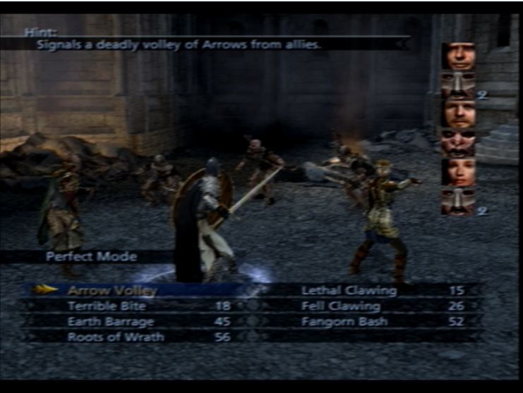 The Lord of the Rings: The Third Age (PlayStation 2) screenshot: 'Perfect Mode' skills are available at certain times. They are devastating but cheap attacks.