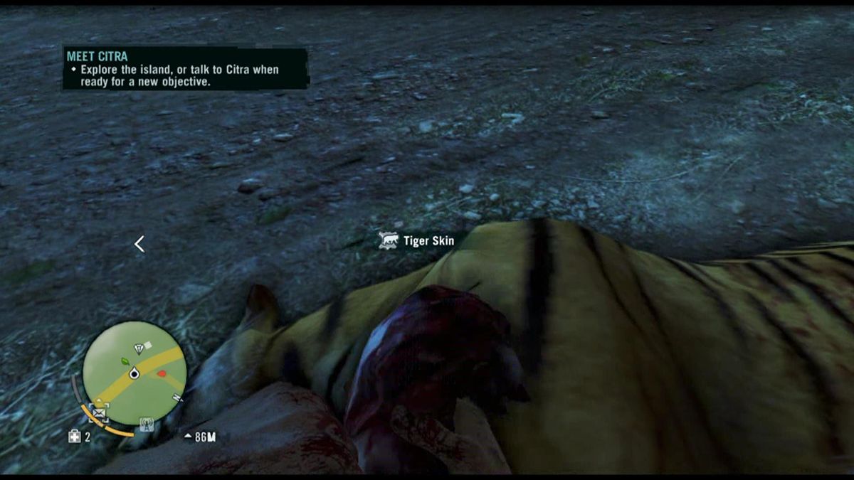 Far Cry 3 (Xbox 360) screenshot: Once you killed an animal, you need to skin it