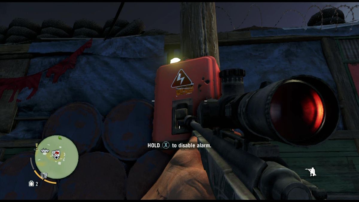 Far Cry 3 (Xbox 360) screenshot: Checkpoints usually have an alarm system, which can be disabled here