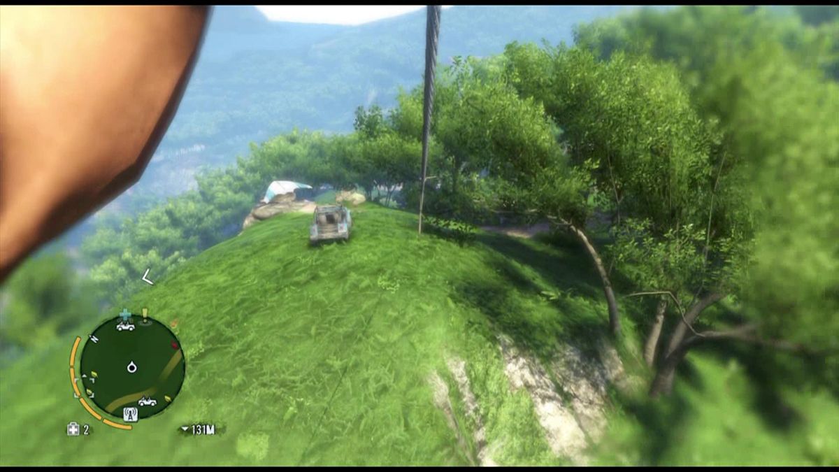 Far Cry 3 (Xbox 360) screenshot: Once you climbed a radio tower, you can quickly descend it by rappeling