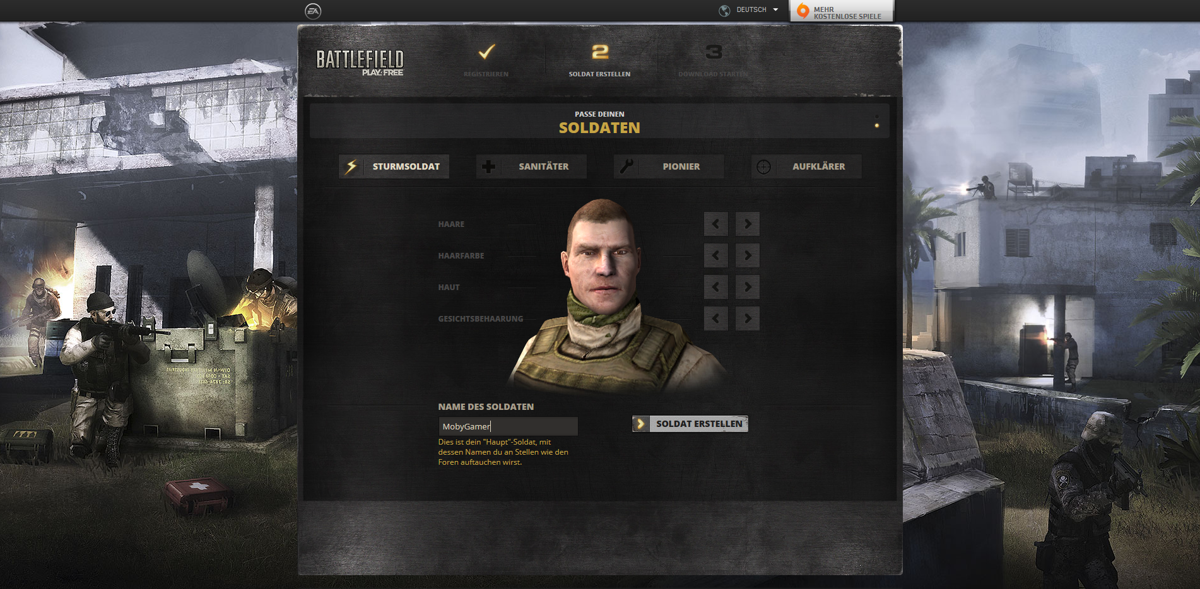 Battlefield Play4Free (Browser) screenshot: Character creation