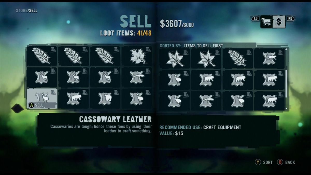 Far Cry 3 (Xbox 360) screenshot: Inventory screen