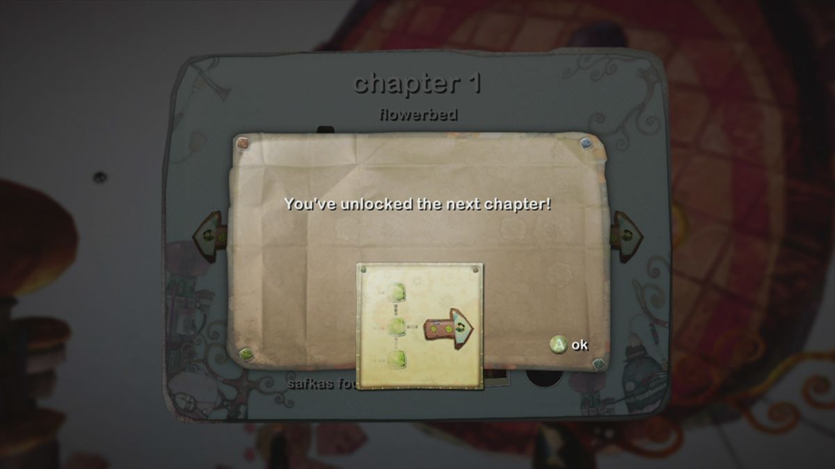 ilomilo (Xbox 360) screenshot: Chapter one finished. You do not need to finish all levels in one chapter to proceed