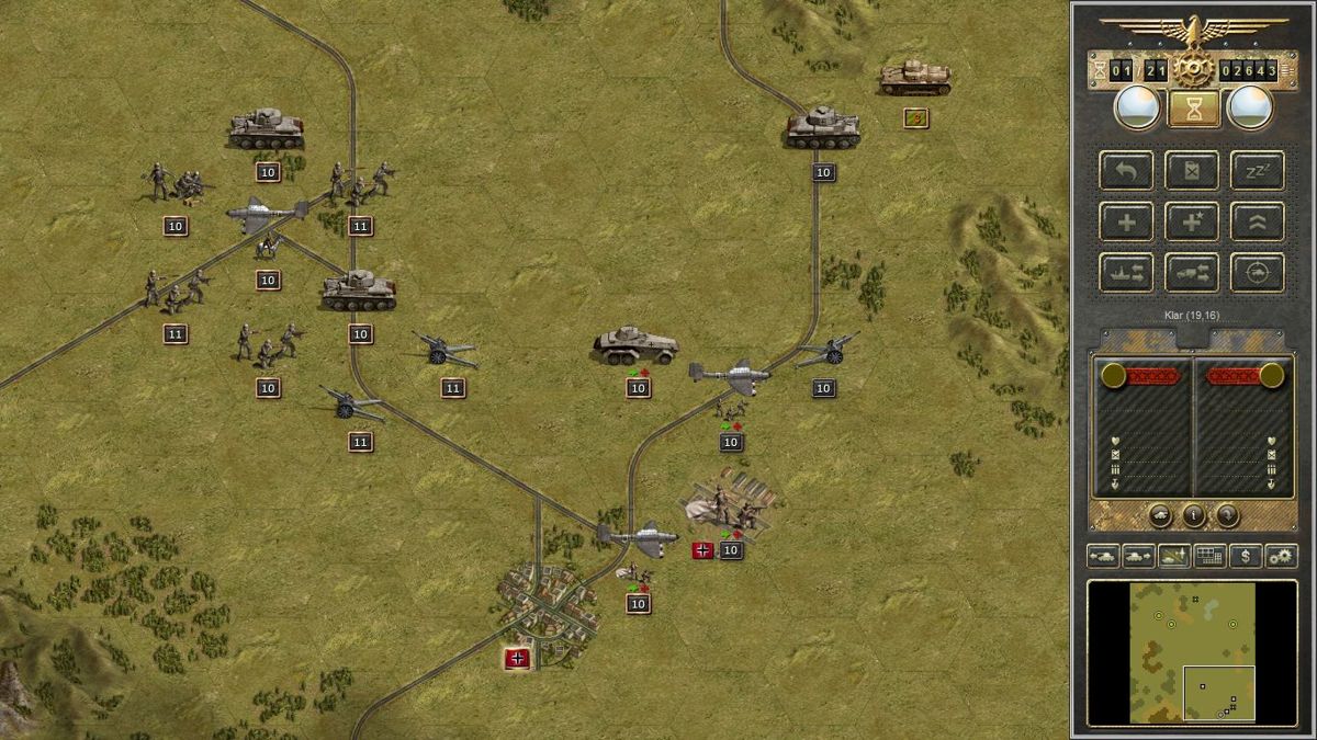 Panzer Corps: Wehrmacht (Windows) screenshot: Tutorial mission 4, tanks, infantry and strategic bombers. That's Blitzkrieg! (demo version)