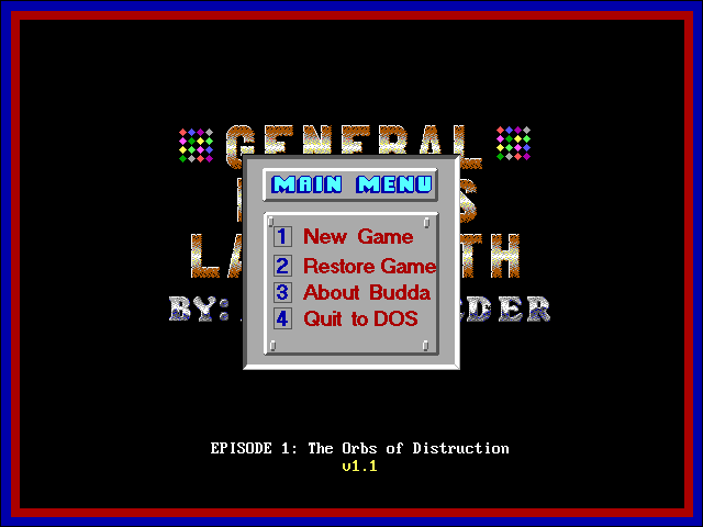 General Budda's Labyrinth (DOS) screenshot: Main menu
