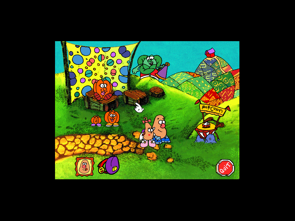 Mr. Potato Head Saves Veggie Valley (Windows 3.x) screenshot: A mini game where you must differentiate between small, medium and big sizes.