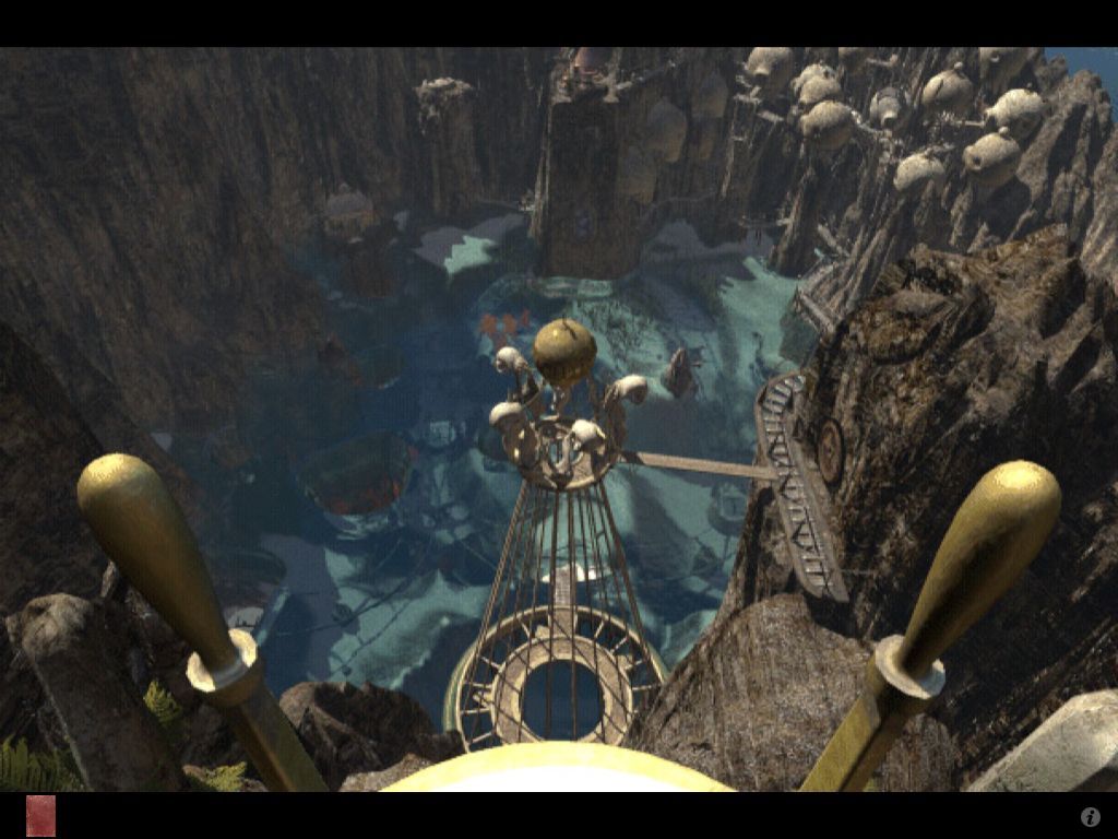 Riven: The Sequel to Myst (iPad) screenshot: View from throne tower looking down on the lagoon