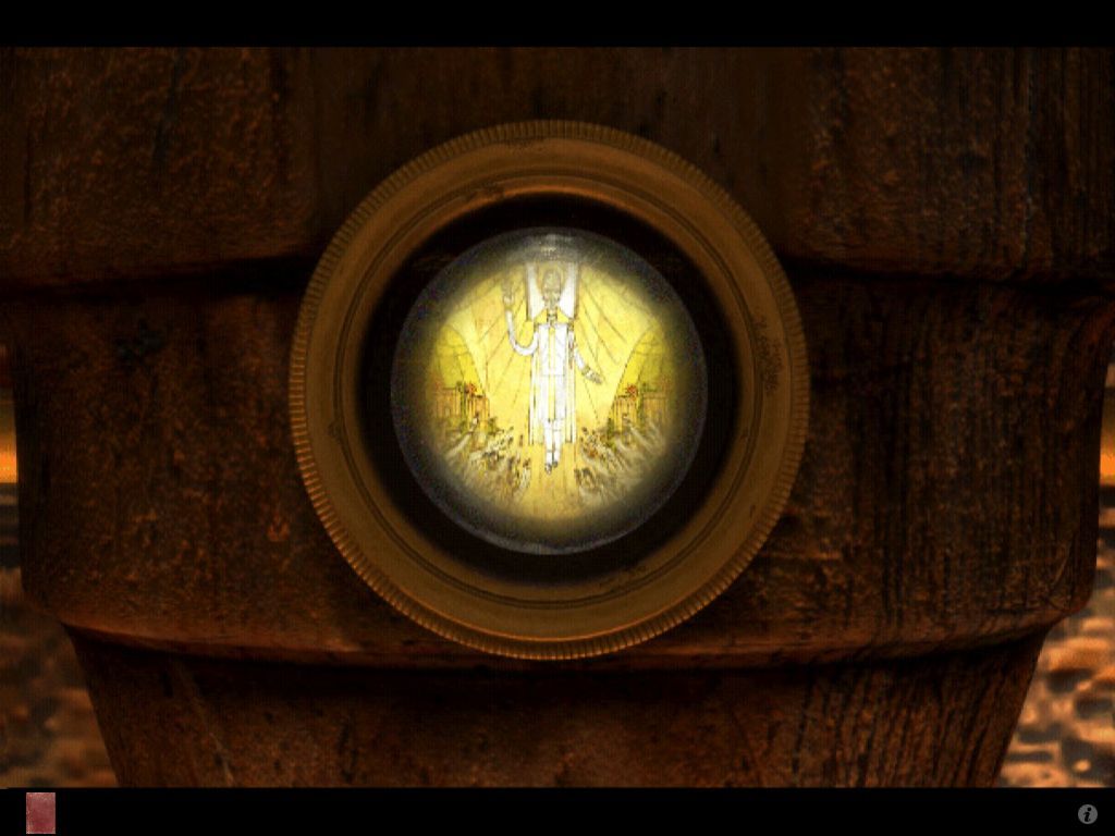 Riven: The Sequel to Myst (iPad) screenshot: Gate Room golden beetle peephole