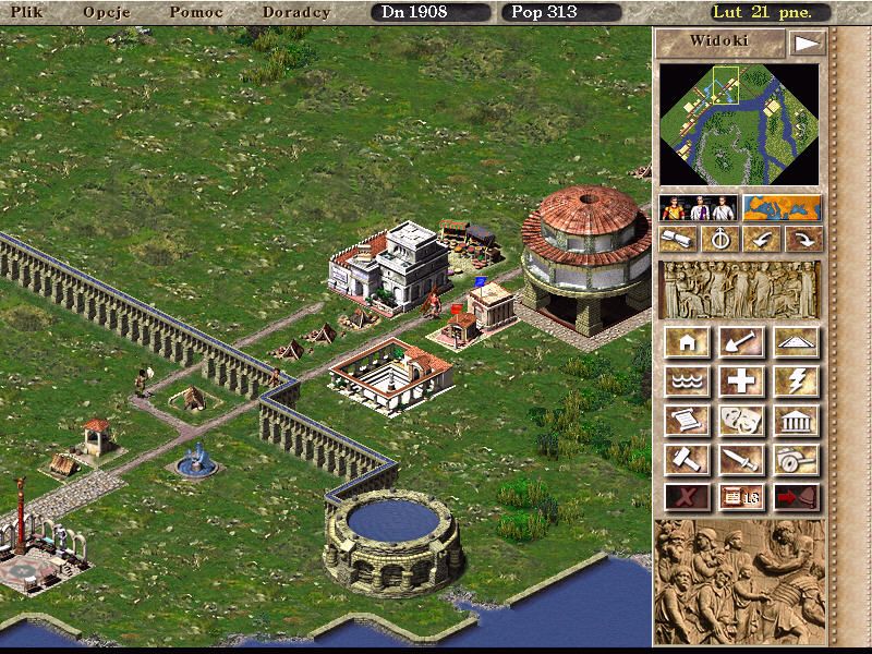 Caesar III (Windows) screenshot: crooked aqueduct