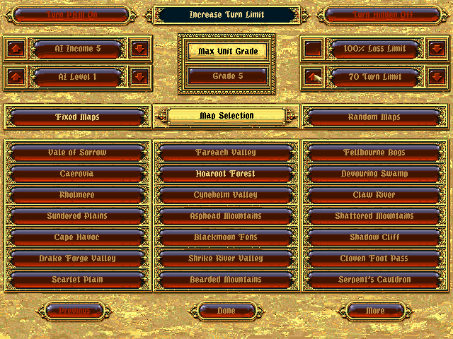 Fantasy General (DOS) screenshot: map selection
