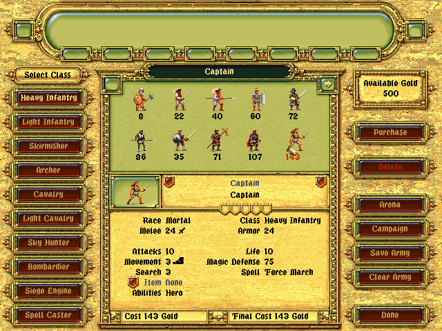 Fantasy General (DOS) screenshot: Units selection - heavy infantry