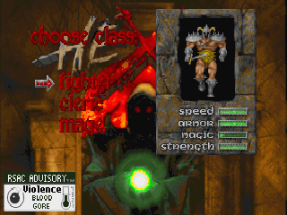 Hexen: Beyond Heretic (DOS) screenshot: Character selection: The Fighter.