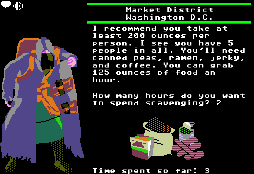 Organ Trail (Browser) screenshot: Welcome, stranger! Some hints for managing supplies.