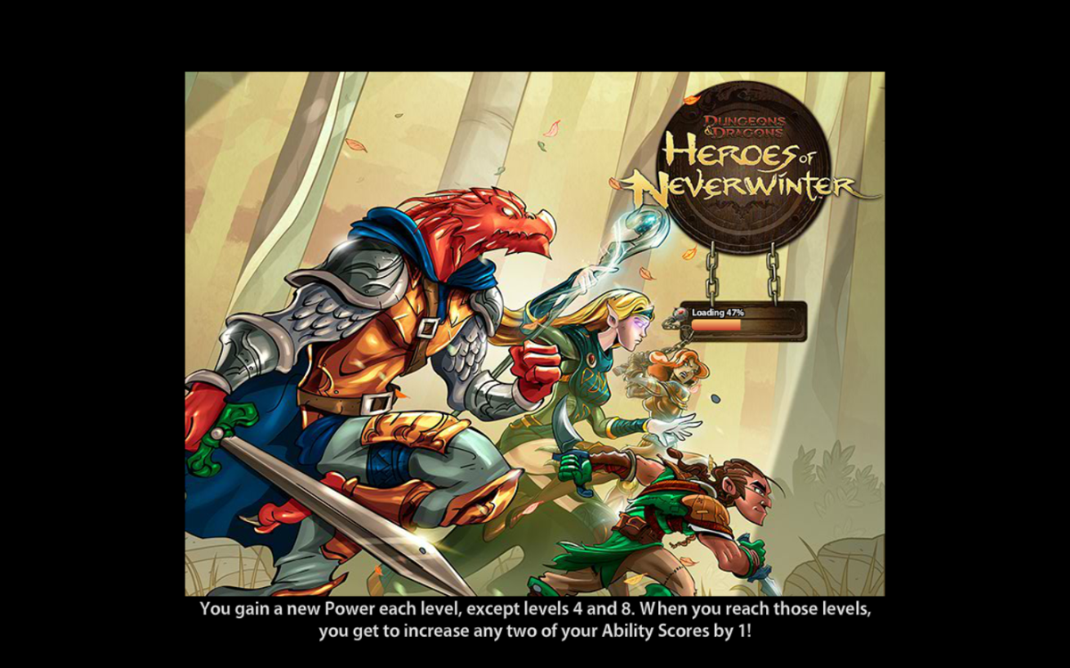 Dungeons & Dragons: Heroes of Neverwinter (Browser) screenshot: Loading screen depicting the game's four premade heroes.
